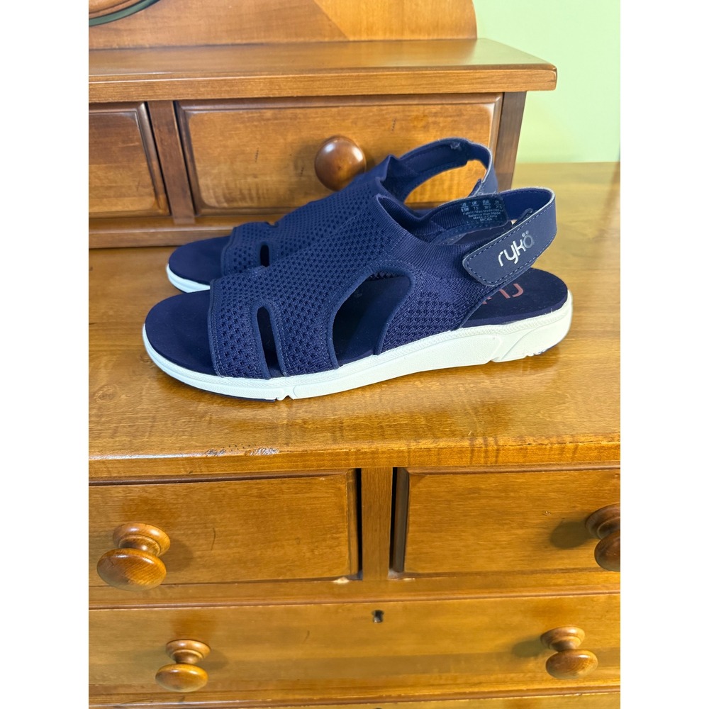 Ryka Micha Blue Stretch Knit Walking Sandals Womens 9.5 M Sporty Comfort